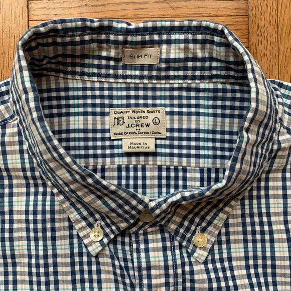 Men's J. Crew Slim Fit Blue Gray Orange Shirt, L - Picture 2 of 6